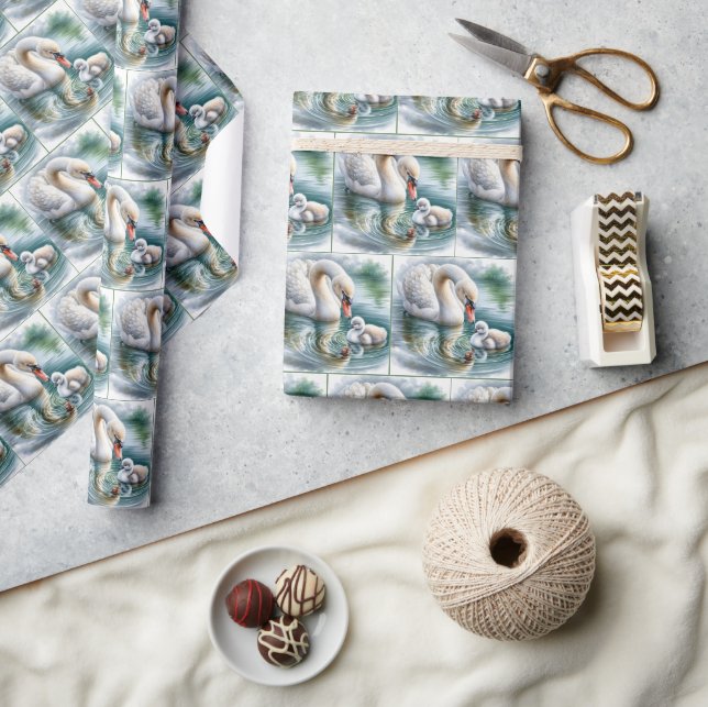 Mutter Schwan mit Cygnet Geschenkpapier (Kunsthandwerk)