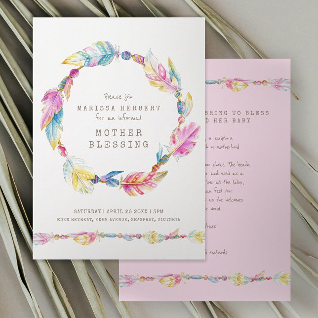 Mutter Segen Perlen Anweisungen rosa Kunst Einladung (Von Creator hochgeladen)