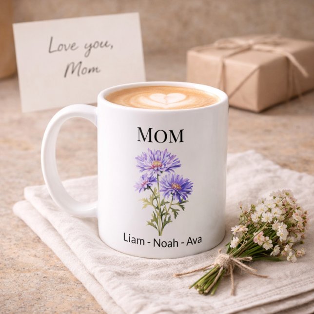 Mutter September Geburtsblume mit Kindernamen Kaffeetasse (Von Creator hochgeladen)