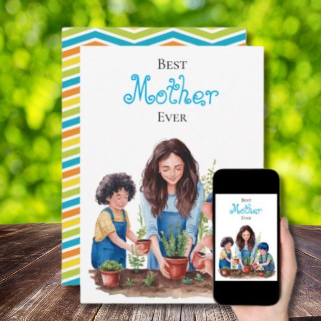 Mutter & Sohn Planen Unterricht Wasserfarben Bild Karte (Von Creator hochgeladen)