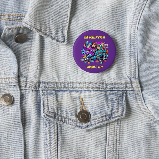 Mutter Sohn Schlittschuhläufer Lila Graffiti Pin Button (Beispiel)