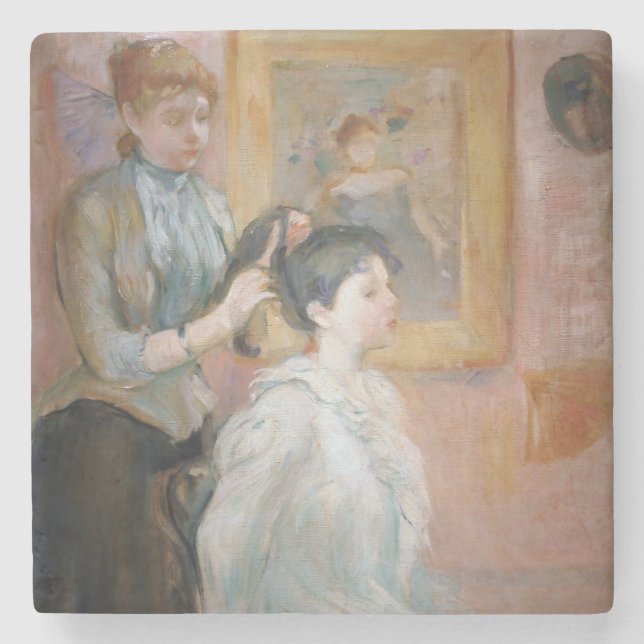 Mutter Styling Daughter's Hair (von Berthe Morisot Steinuntersetzer (Vorderseite)
