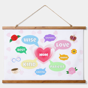 Mütter Tag Beste Mama Word Wolken Königin Kronen L Wandteppich Mit Holzrahmen