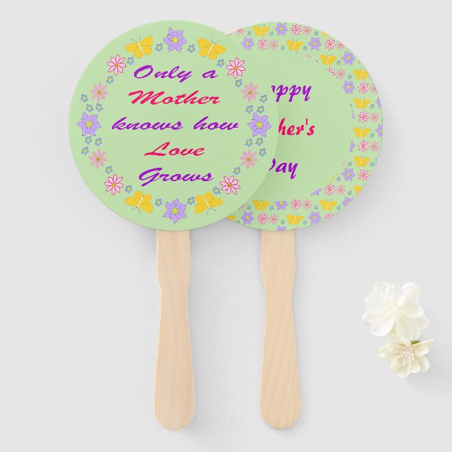 Mütter Tag Blume und Schmetterlinge Custom Fächer (Vorne und Hinten)
