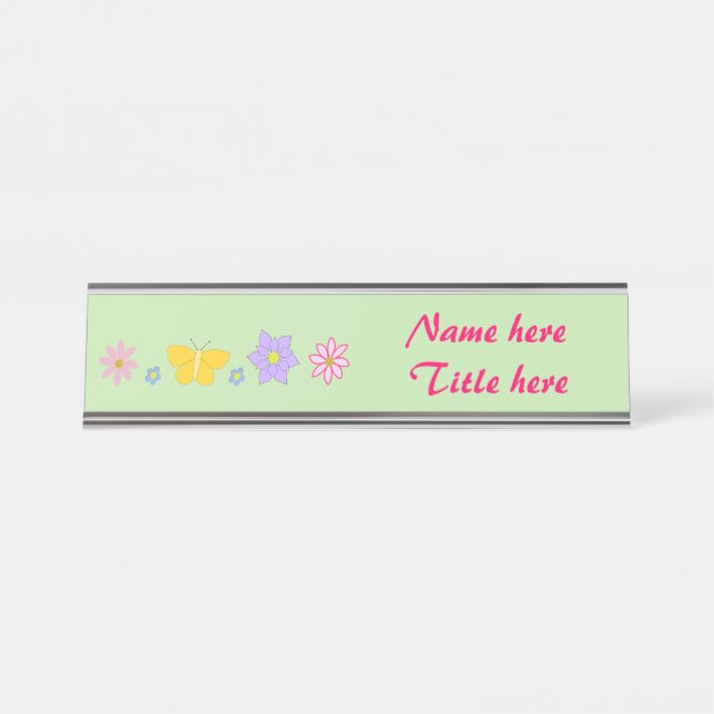 Mütter Tag Blume und Schmetterlinge Custom Schreibtischnamensplakette (Vorderseite )