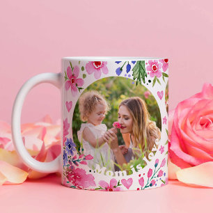 Mütter Tag Foto Keepake Wasserfarbe Florals Pink Kaffeetasse
