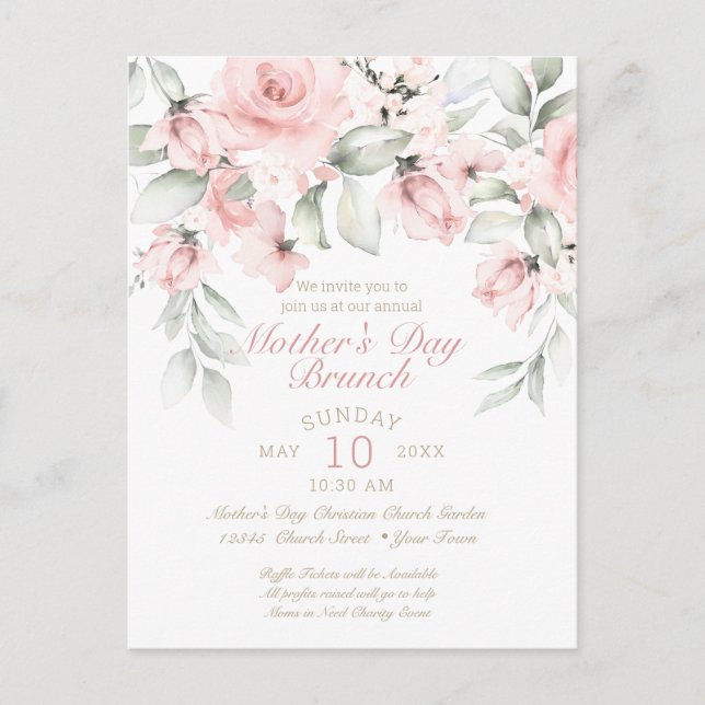 Mütter Tag Mittagessen Rosa Roses Blush Postkarte (Vorderseite)