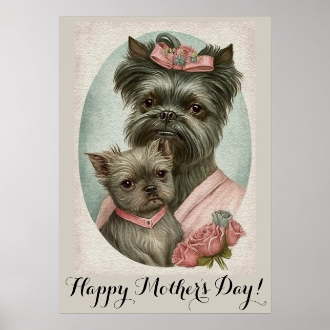 Mütter Tag Niedlich Affenpinscher Hund Mama Poster (Vorne)