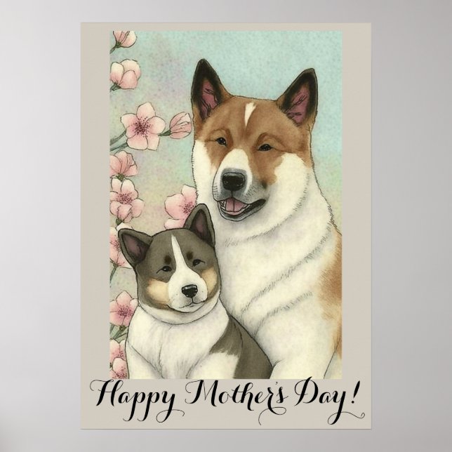 Mütter Tag Niedlich Akita inu Hunde Mama Poster (Vorne)