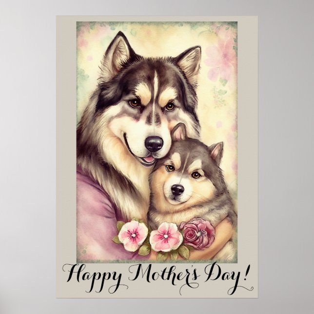 Mütter Tag Niedlich Alaskan Malamute Dog Mama Poster (Vorne)