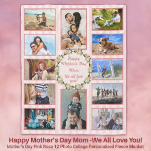 Mütter Tag Rosa Rose Foto Collage Fleece Blanken