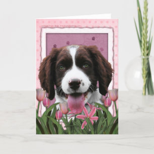 Mutter-Tag - rosa Tulpe-englischer SpringerSpaniel Karte