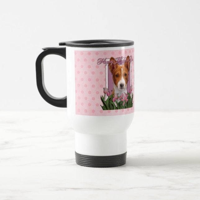 Mutter-Tag - rosa Tulpen - Basenji Reisebecher (Links)