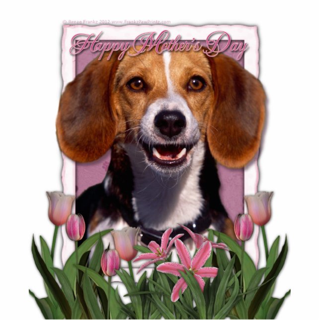 Mutter-Tag - rosa Tulpen - Beagle Freistehende Fotoskulptur (Vorne)