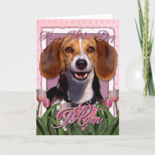 Mutter-Tag - rosa Tulpen - Beagle Karte