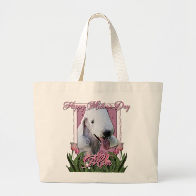 Mutter-Tag - rosa Tulpen - Bedlington Terrier Jumbo Stoffbeutel (Vorne)