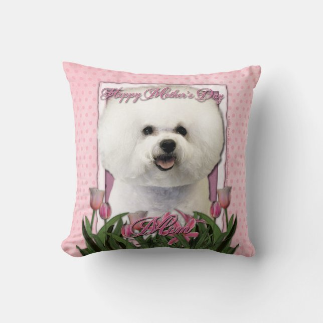 Mutter-Tag - rosa Tulpen - Bichon Frise Kissen (Vorderseite)