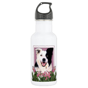Mutter-Tag - rosa Tulpen - Border-Collie Trinkflasche