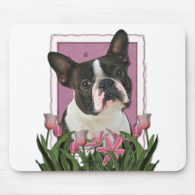 Mutter-Tag - rosa Tulpen - Boston Terrier Mousepad (Vorne)