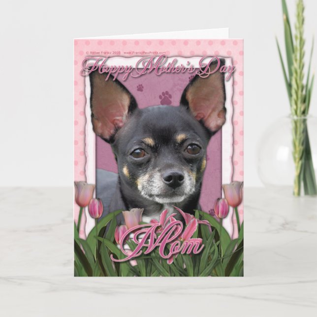 Mutter-Tag - rosa Tulpen - Chihuahua - Isabella Karte (Vorderseite)