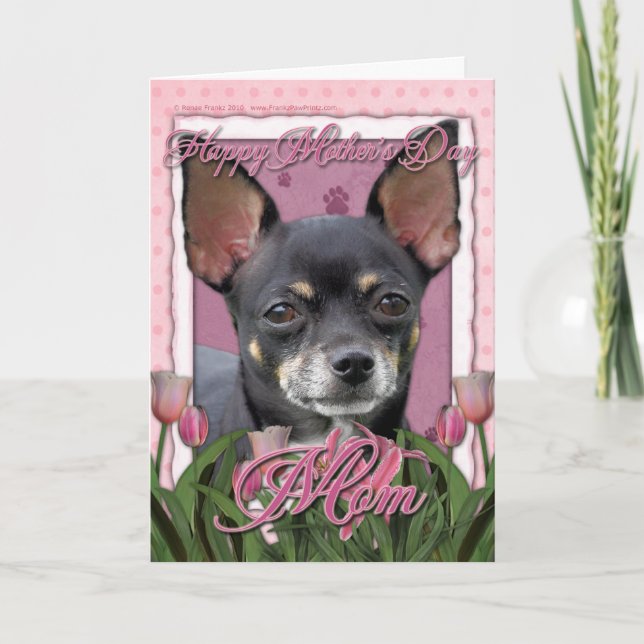 Mutter-Tag - rosa Tulpen - Chihuahua - Isabella Karte (Vorderseite)