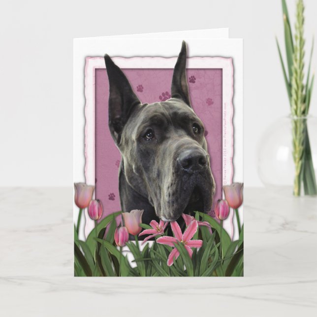 Mutter-Tag - rosa Tulpen - Deutsche Dogge - Grau Karte (Vorderseite)