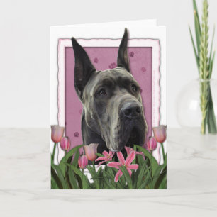 Mutter-Tag - rosa Tulpen - Deutsche Dogge - Grau Karte