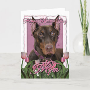 Mutter-Tag - rosa Tulpen - Dobermann - Rot - Karte