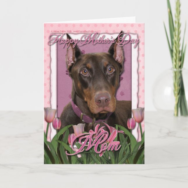 Mutter-Tag - rosa Tulpen - Dobermann - Rot - Karte (Vorderseite)