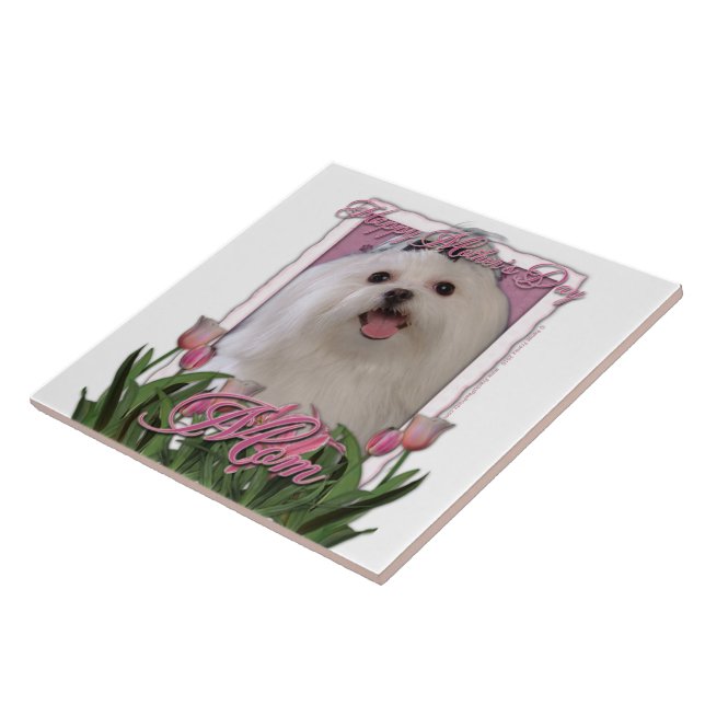 Mutter-Tag - rosa Tulpen - maltesisch Fliese (Seite)