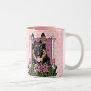 Mutter-Tag - rosa Tulpen - Schäferhund - Kuno Zweifarbige Tasse
