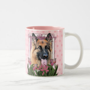 Mutter-Tag - rosa Tulpen - Schäferhund-Möglichke Zweifarbige Tasse