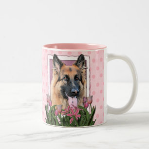 Mutter-Tag - rosa Tulpen - Schäferhund-Möglichke Zweifarbige Tasse