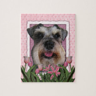 Mutter-Tag - rosa Tulpen - Schnauzer Puzzle