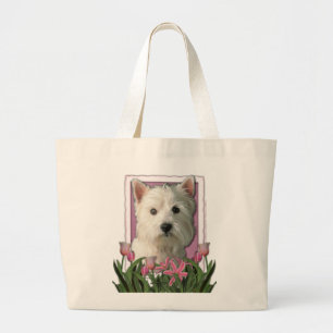 Mutter-Tag - rosa Tulpen - Westie Jumbo Stoffbeutel
