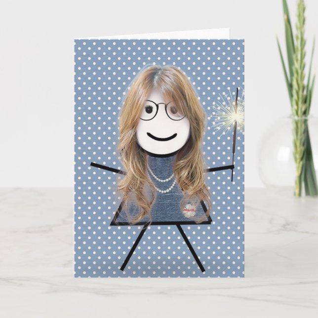 Mutter-Tag-Strichfigur-Mädchen mit Sparkler Karte (Vorderseite)