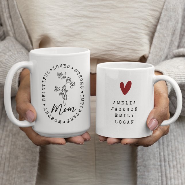 Mutter-Tag-Wildblume Mama Mama Kinder Namen Kaffeetasse (Von Creator hochgeladen)
