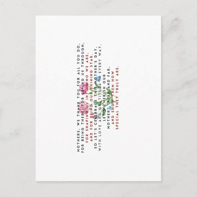 Mütter Tagesgedicht und Blume T - Shirt Postkarte (Vorderseite)