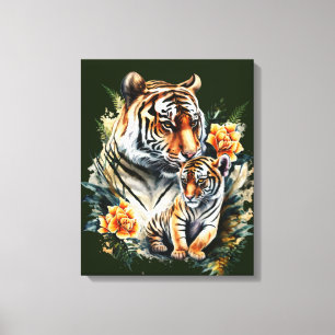 Mutter Tiger mit ihrem Cub Canvas Print Leinwanddruck