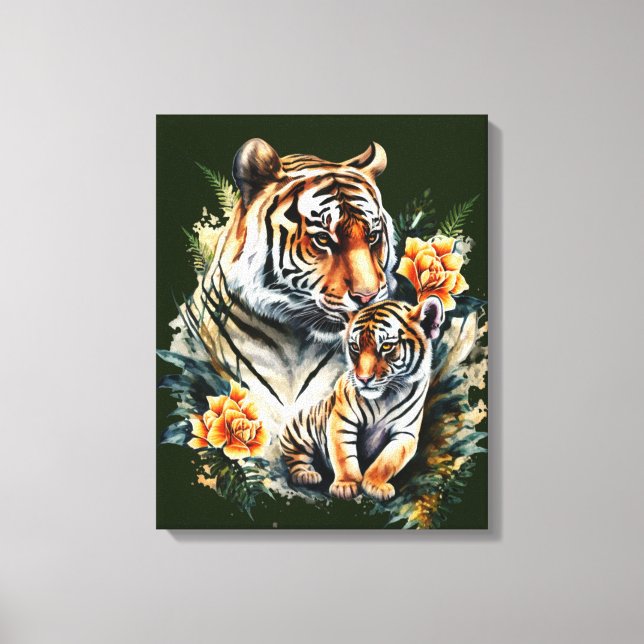Mutter Tiger mit ihrem Cub Canvas Print Leinwanddruck (Vorderseite)
