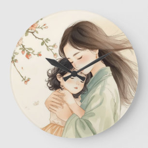 Mutter-Tochter-Blumen-Bronze-Wanduhr Große Wanduhr