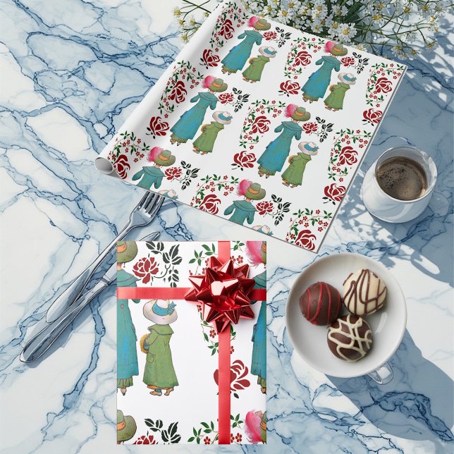 Mutter Tochter Duo Rote Rosen Blumengrün Geschenkpapier (Mother Daughter Duo Red Roses Floral Greenery Wrapping Paper)