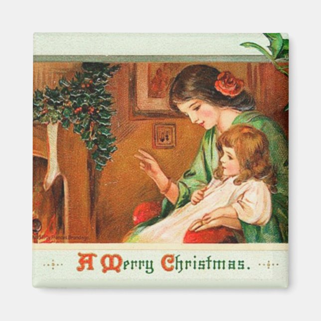 Mutter & Tochter hängender Strumpf Vintage Magnet (Vorne)