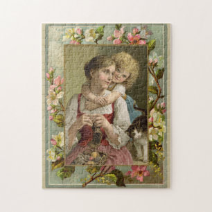 Mutter & Tochter im Vintage-Stil Puzzle