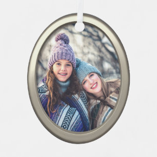 Mutter & Tochter Modernes Silver Custom Foto Oval Ornament Aus Metall
