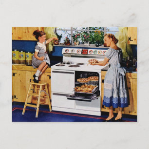 Mutter-Tochter-Retro-Küchen-Postkarte Postkarte