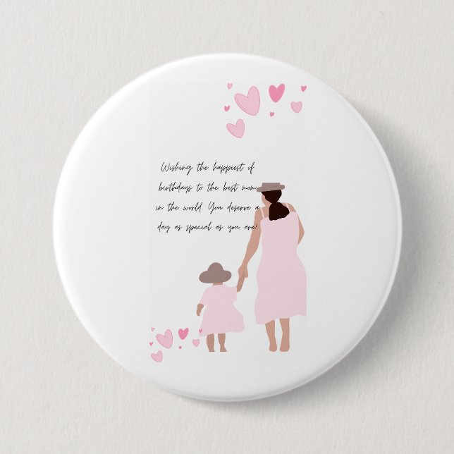 Mutter & Tochter rosa Herz Silhouette Button (Vorderseite)