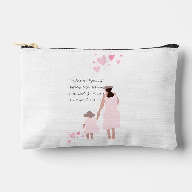 Mutter & Tochter rosa Herz Silhouette Zubehörtasche (Vorderseite)