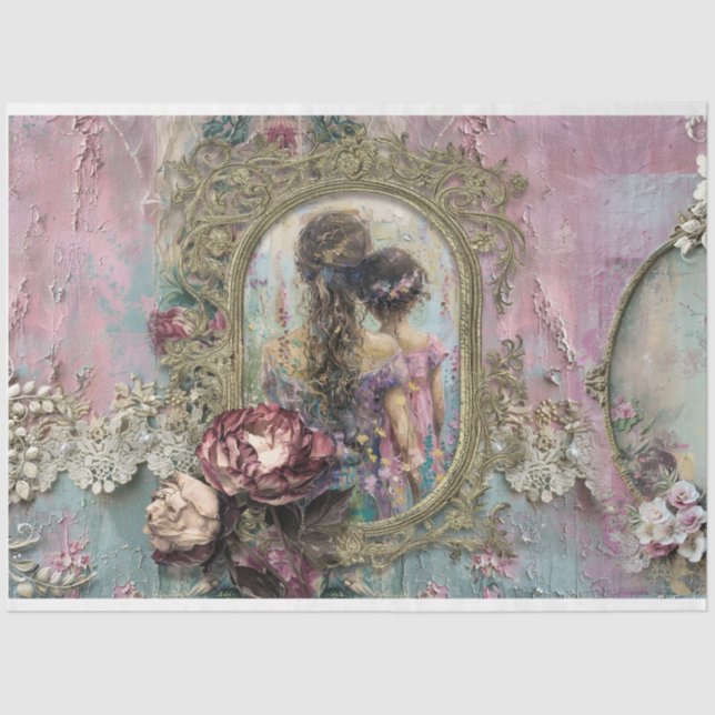 Mutter & Tochter Shabby Chic und BlumenCollage Seidenpapier (Vorderseite)