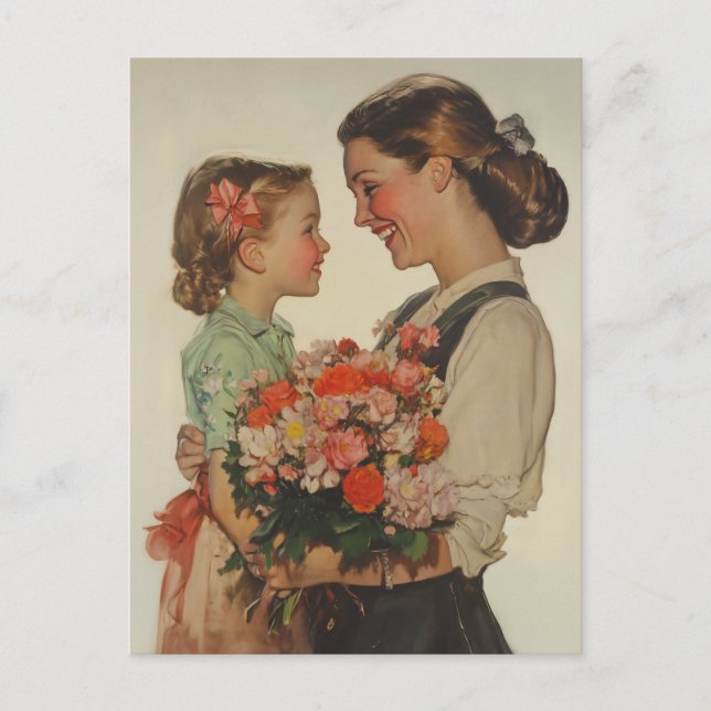 Mutter Tochter Sharing Special Moment Blume Postkarte (Vorderseite)